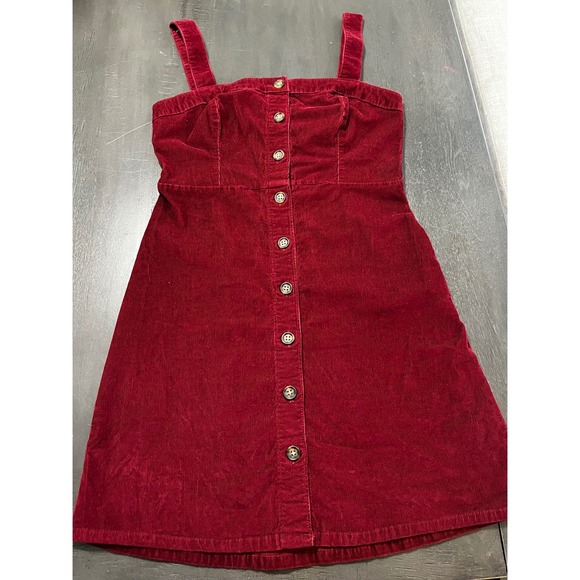 Hollister Dresses & Skirts - Hollister Red Corduroy Button‎ Front Pinafore Mini Dress Size S Y2K